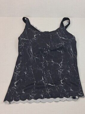 KIAVA Black White Marble Scalloped Tankini Swin Top XL